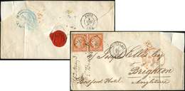 Let EMISSION DE 1849 - 5    40c. Orange, PAIRE Obl. PC 441 S. Env. (un Coin Manquant), Càd T15 BORDEAUX 3/5/52, Arr. BRI - 1849-1850 Ceres