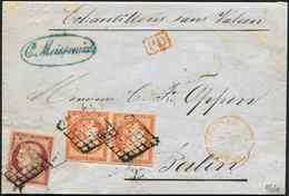 Let EMISSION DE 1849 - 5    40c. Orange PAIRE Et N°6 1f. Carmin, Obl. GRILLE S. LSC, Càd Rouge BUREAU CENTRAL 19/5/51, A - 1849-1850 Ceres