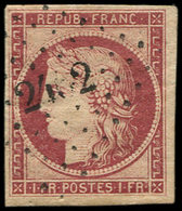 EMISSION DE 1849 - 6     1f. Carmin, Obl. PC 2402, TB. J - 1849-1850 Cérès