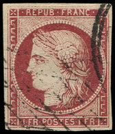 EMISSION DE 1849 - 6     1f. Carmin, Oblitéré GRILLE SANS FIN, TB - 1849-1850 Cérès