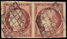 EMISSION DE 1849 - 6     1f. Carmin, PAIRE Obl. GRILLE, Belles Marges, Filet De Voisin à Droite, TTB - 1849-1850 Cérès