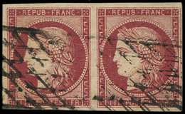 EMISSION DE 1849 - 6a    1f. Carmin Clair, PAIRE Obl. GRILLE SANS FIN, TB. J - 1849-1850 Cérès