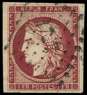 EMISSION DE 1849 - 6b    1f. Carmin Foncé, Obl. PC 1727, Belle Nuance, TTB, Certif. JF Brun - 1849-1850 Cérès