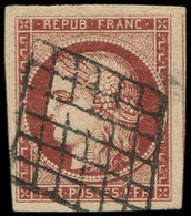 EMISSION DE 1849 - 6B    1f. Carmin-brun, Oblitéré GRILLE, Grandes Marges, Filet De Voisin à Droite, TTB/Superbe. C - 1849-1850 Ceres