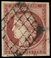 EMISSION DE 1849 - 6B    1f. Carmin-brun, Oblitéré GRILLE, TB. J - 1849-1850 Ceres