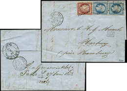 Let EMISSION DE 1849 - 6     1f. Carmin + N°10 25c. Bleu PAIRE (un Ex. Froiss. D'archive), Obl. DS2 S. LAC, Càd PARIS 27 - 1849-1850 Ceres