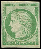 EMISSION DE 1849 - R2e  15c. Vert Clair, REIMPRESSION, Pelurage, Aspect TB - 1849-1850 Cérès