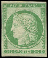 EMISSION DE 1849 - R2e  15c. Vert Clair, REIMPRESSION, Pelurage, Aspect TB - 1849-1850 Ceres