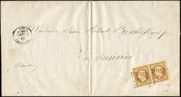 Let PRESIDENCE - 9    10c. Bistre-jaune, PAIRE Avec Petit BORD De FEUILLE, Obl. PC S. Faire-part, Càd T15 POITIERS 21/11 - 1852 Luigi-Napoleone