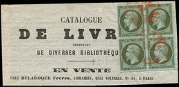 EMPIRE NON DENTELE - 11    1c. Olive, BLOC De 4 Obl. Càd Rouge Sur Devant D'Imprimé, R Et TB - 1853-1860 Napoleon III