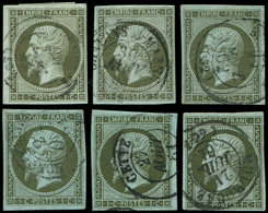 EMPIRE NON DENTELE - 11a Et 11b, 1c. Vert-olive Clair Et 1c. Vert-bronze, 6 Ex. Choisis Obl. Càd T15, TB, Cote Et N° Mau - 1853-1860 Napoleon III