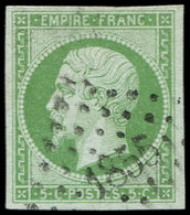 EMPIRE NON DENTELE - 12    5c. Vert, Oblitéré PC 1855, Frappe Superbe - 1853-1860 Napoléon III.