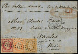 Let EMPIRE NON DENTELE - 13A, 16 Et 17A, 10c., 40c. Et 80c. P.d. Obl. GROS POINTS Sur LAC Pour NAPLES 4/58, Très Plaisan - 1853-1860 Napoléon III