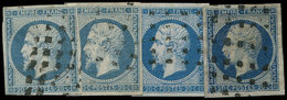 EMPIRE NON DENTELE - 14A  20c. Bleu, T I, 4 Nuances Obl. GROS POINTS, TB - 1853-1860 Napoleon III