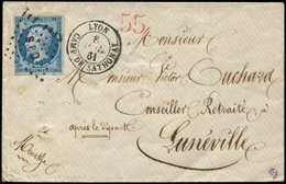 Let EMPIRE NON DENTELE - 14B  20c. Bleu, T II, Obl. Los. CdS S. Env., Càd LYON CAMP DE SATHONAY 8/7/61, TTB - 1853-1860 Napoléon III