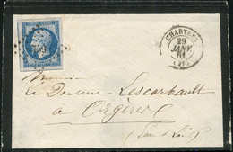 Let EMPIRE NON DENTELE - 14B  20c. Bleu, T II, Marges énormes, Obl. PC 759 S. Env., Càd T15 CHARTRES 29/1/61, Superbe - 1853-1860 Napoleone III