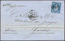 Let EMPIRE NON DENTELE - 14B  20c. Bleu, T II, Obl. GC GRAS 1818 S. LAC, Càd T15 LYON 22/2/62, TTB - 1853-1860 Napoleone III