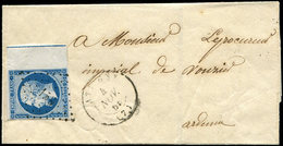 Let EMPIRE NON DENTELE - L14Ai 20c. Bleu, T I, Bdf FILET D'ENCADREMENT, Obl. PC 156 S. LSC, Càd T15 ATTIGNY 4/11/55, Au  - 1853-1860 Napoléon III