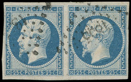 EMPIRE NON DENTELE - 15   25c. Bleu, PAIRE Obl. PC 1855, TB. C - 1853-1860 Napoleone III