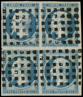 EMPIRE NON DENTELE - 15   25c. Bleu, BLOC De 4 Obl. GROS POINTS, TB - 1853-1860 Napoléon III.