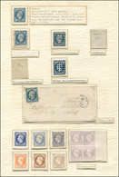 EMPIRE NON DENTELE - 15   25c. Bleu, 4 Unités Obl. Dont GRILLE SANS FIN Et GROS POINTS, Un Ex. Obl. PC Sur LAC Et 10 Ess - 1853-1860 Napoleon III