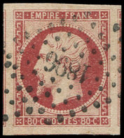 EMPIRE NON DENTELE - 17A  80c. Carmin, Marges énormes, Obl. PC 1896, Superbe - 1853-1860 Napoléon III.