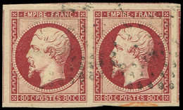 EMPIRE NON DENTELE - 17A  80c. Carmin, PAIRE Obl., Marges énormes Avec 4 Voisins, Superbe - 1853-1860 Napoléon III.