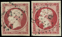 EMPIRE NON DENTELE - 17A Et 17B, 80c. Carmin Et Rose, 2 Ex. Superbes - 1853-1860 Napoleone III