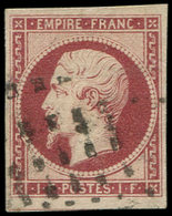 EMPIRE NON DENTELE - 18    1f. Carmin, Oblitéré GROS POINTS, TB - 1853-1860 Napoléon III