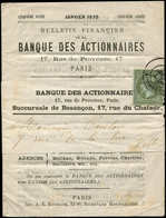 Let EMPIRE DENTELE - 19    1c. Olive, Obl. Càd T17 BESANCON S. Bulletin Financier Banque Des Actionnaires, Complet Sous  - 1862 Napoléon III.