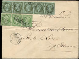 Let EMPIRE DENTELE - 19    1c. Olive, BANDE De 5 (un Ex. Défx) Et N°20 5c. Vert BANDE De 3 (un Ex. Défx), Obl. GC 3540 S - 1862 Napoleone III