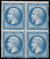 ** EMPIRE DENTELE - 22   20c. Bleu, BLOC De 4, 2 Ex. *, Dentelure Mal Venue En Bas, Frais, B/TB - 1862 Napoleone III