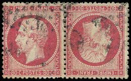 EMPIRE DENTELE - T24b 80c. Rose, TETE BECHE Obl., 2-3 Dent. Un Peu Justes Sinon TB. C - 1862 Napoleone III