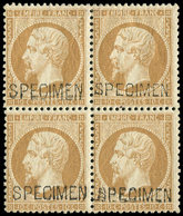 * EMPIRE DENTELE - S21s 10c. Bistre, SPECIMEN, BLOC De 4, Un Ex. **, TB - 1862 Napoléon III.