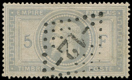 EMPIRE LAURE - 33    5f. Violet-gris, Obl. GC Refait 12, Une Dent Courte Sinon TB - 1863-1870 Napoleon III With Laurels