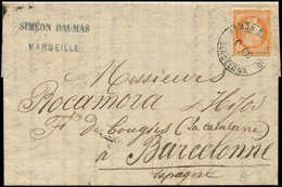 Let SIEGE DE PARIS - 38   40c. Orange, Obl. Cachet ADMON DE CAMBIO/BARCELONA S. LAC De Marseille Du 9/6/75, TB - 1870 Belagerung Von Paris