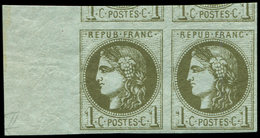 ** EMISSION DE BORDEAUX - 39A   1c. Olive, R I, PAIRE Bdf, TTB - 1870 Bordeaux Printing