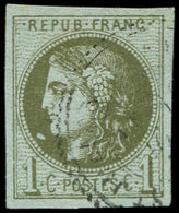 EMISSION DE BORDEAUX - 39B   1c. Olive, R II, Obl. Càd T24, TB - 1870 Bordeaux Printing