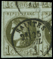 EMISSION DE BORDEAUX - 39C   1c. Olive, R III, 3 Grands VOISINS, Obl. Càd T16 SAINTES, Superbe - 1870 Emissione Di Bordeaux