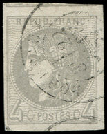 EMISSION DE BORDEAUX - 41B   4c. Gris, R II, Grandes Marges, Voisin Du Haut, Obl. Càd T17 BORDEAUX 22/1/71, Superbe - 1870 Bordeaux Printing