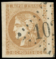 EMISSION DE BORDEAUX - 43A  10c. Bistre, R I, Voisin à Droite, Obl. GC, Superbe - 1870 Emissione Di Bordeaux