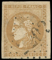 EMISSION DE BORDEAUX - 43B  10c. Bistre-jaune, R II, Obl. GC 2202, TTB - 1870 Bordeaux Printing