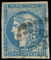 EMISSION DE BORDEAUX - 44A  20c. Bleu, T I, R I, Obl. GC, TB. C - 1870 Emission De Bordeaux