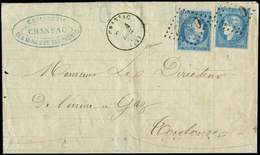 Let EMISSION DE BORDEAUX - 44B  20c. Bleu, T I R II, 2 Ex. (inf. Froiss. S. L'un), Obl. GC 4520 S. LAC, Càd T16 CRANSAC  - 1870 Emission De Bordeaux