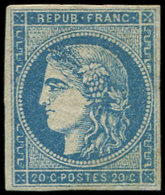 * EMISSION DE BORDEAUX - 45C  20c. Bleu, T II, R III, Ch. Un Peu Forte, Sinon TB. C - 1870 Emission De Bordeaux