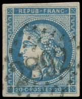 EMISSION DE BORDEAUX - 45A  20c. Bleu, T II, R I, Très Belles Marges, Obl. GC 2892 De PLOERMEL, TTB - 1870 Emission De Bordeaux