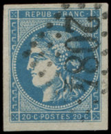 EMISSION DE BORDEAUX - 45B  20c. Bleu, T II, R II, Marges énormes, Obl. GC 2084 De LORIENT, TTB - 1870 Emissione Di Bordeaux