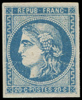 * EMISSION DE BORDEAUX - 46B  20c. Bleu, T III, R II, Inf. Trace De Ch., TTB - 1870 Emission De Bordeaux