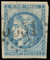 EMISSION DE BORDEAUX - 46Ad 20c. Bleu-OUTREMER, T III, R I, Oblitéré GC, TB. C - 1870 Emissione Di Bordeaux