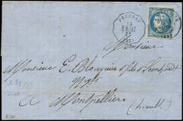 Let EMISSION DE BORDEAUX - 46B  20c. Bleu, T III, R II, Obl. Càd T17 MONTPELLIER 24/4/71 S. LAC, Cachet Conv. St. PEZENA - 1870 Emissione Di Bordeaux